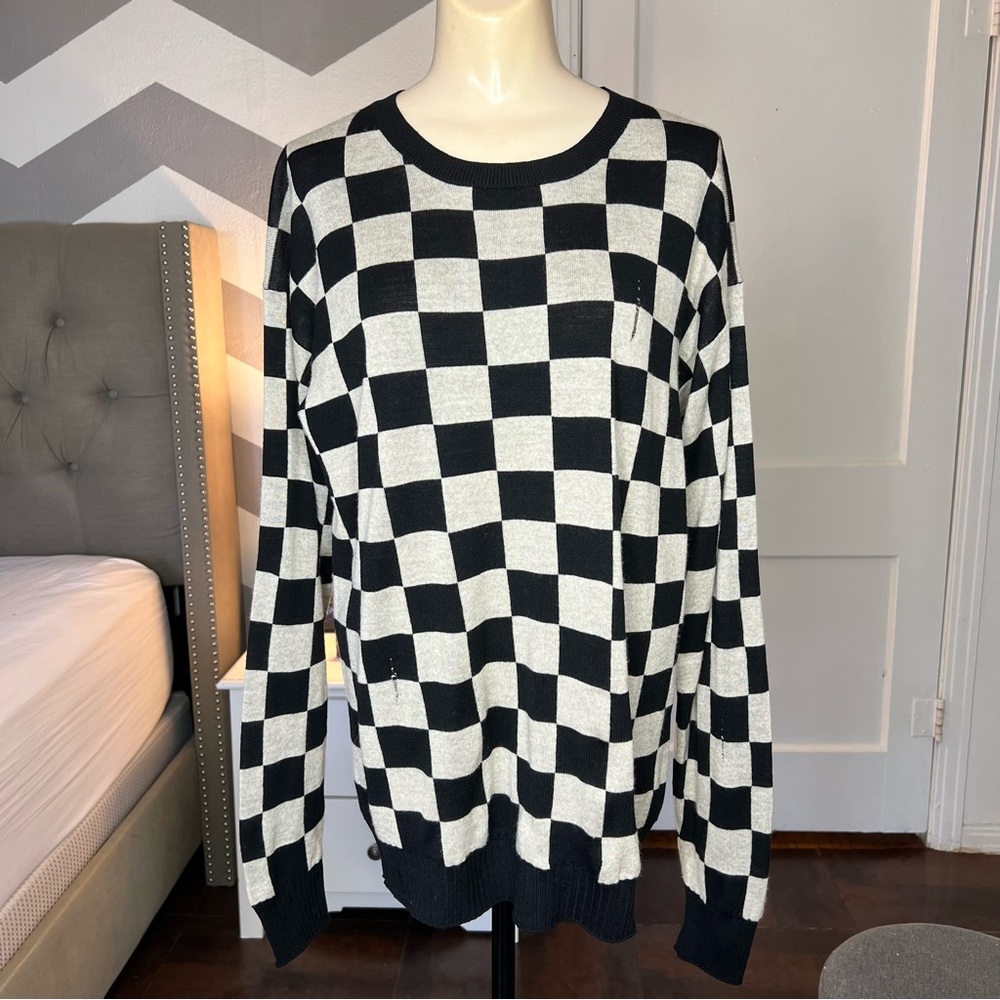MARC JACOBS Broken Lines Wool Checkerboard Sweater